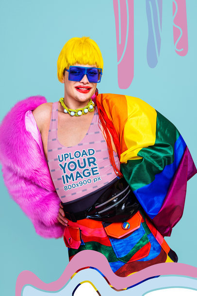 Placeit Tank Top Mockup Of A Trans Woman Posing For Gay Pride Month In A Studio