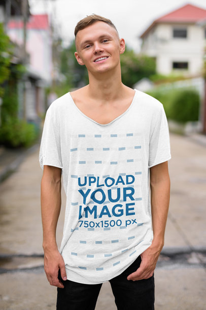 Mockup of a Young Man Wearing a Slouchy Heather T-Shirt 40088-r-el2