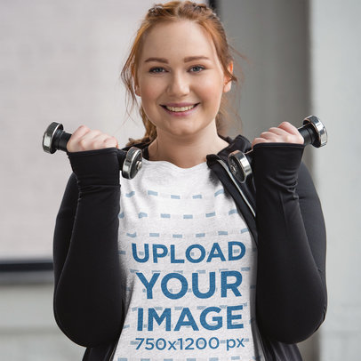 Heathered Tee Mockup Featuring a Smiling Woman with Dumbbells 46888-r-el2