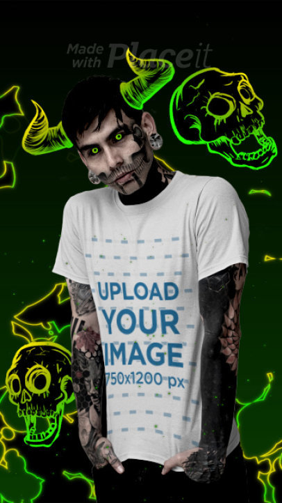 T-Shirt Video of a Tattooed Man Featuring Animated Goth Graphics 3301v
