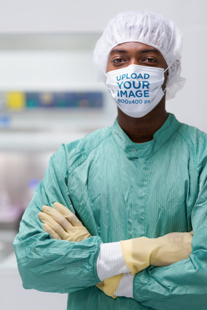 Face Mask Mockup of a Man Wearing Sterilized Garments m5080-r-el2