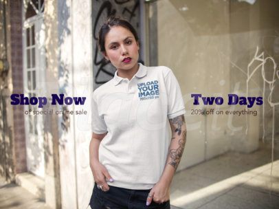 Facebook Ad - Young Hispanic Girl Wearing a Polo Shirt in the Street a15427