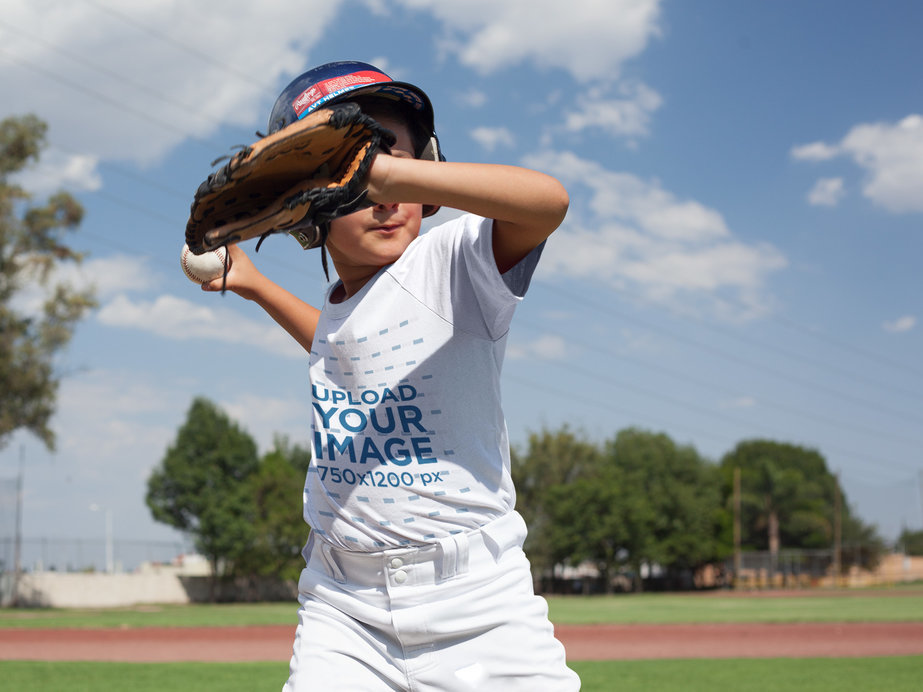 Placeit Custom Baseball Uniform Builder Kid About to Throw the Ball