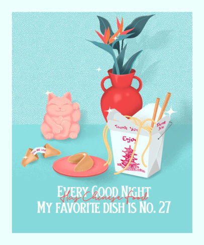 Illustrated T-Shirt Design Creator Featuring a Wok Box 3847a