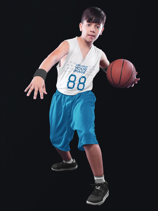 Placeit Basketball Jersey Maker Kid Doing Tricks