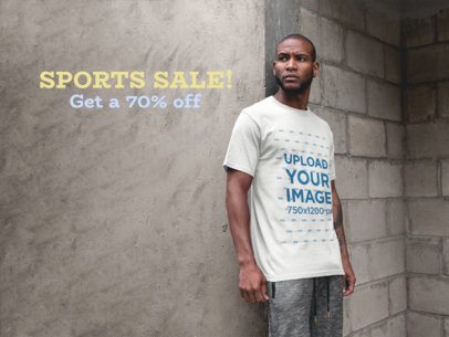 Facebook Ad - Man Leaning Against Concrete Wall While Wearing a T-Shirt a16901
