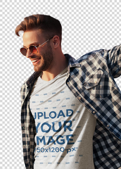 transparent t-shirt mockup of a stylish man wearing sunglasses and a flannel shirt 45789-r-el2