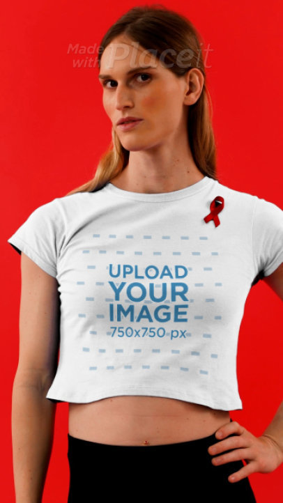 Crop Top Video of a Woman Wearing a Red Ribbon for AIDS Awareness 4174v
