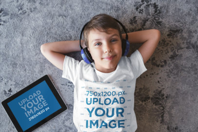 T-Shirt Mockup of a Little Kid Listening Music on His iPad M19757-r-el2