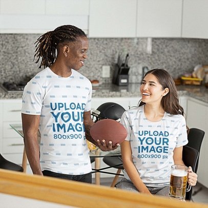 Sublimated T-Shirt Mockup of a Couple Ready to Watch the Big Game m20407