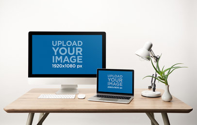 Mockup of an iMac and a MacBook on a Neat Desk M14852-r-el2