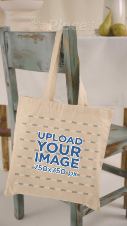 Video of a Tote Bag Hanging From a Vintage Rustic Chair 5029v