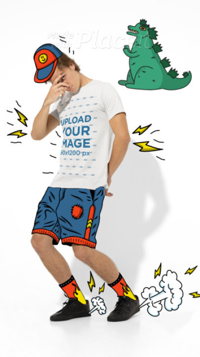 Video of a Young Man Waring a T-Shirt Featuring Cartoonish Motion Graphics 5146v