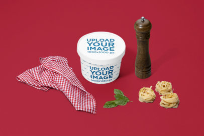 Mockup of a Soup Bowl with a Lid Featuring Italian Cuisine Ingredients m27794d