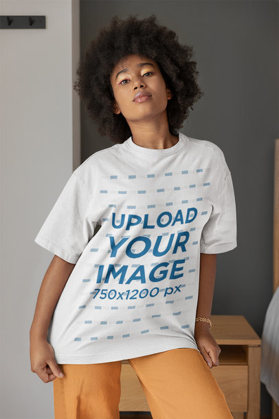 Mockup of a Woman with an Afro Hairstyle Wearing a Round-Neck Tee m29351