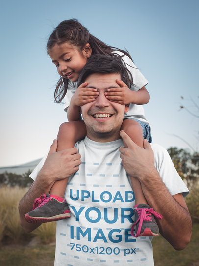 Download Placeit - Dad with his Kids Wearing T-Shirts Mockup While Sitting at a Park