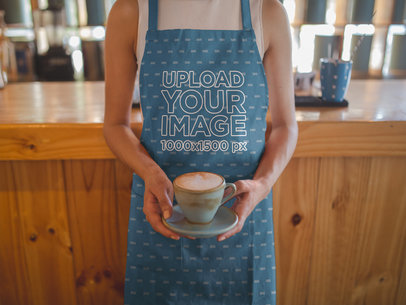 Cropped Face Mockup of a  Woman Wearing an Apron Serving Coffee a19802