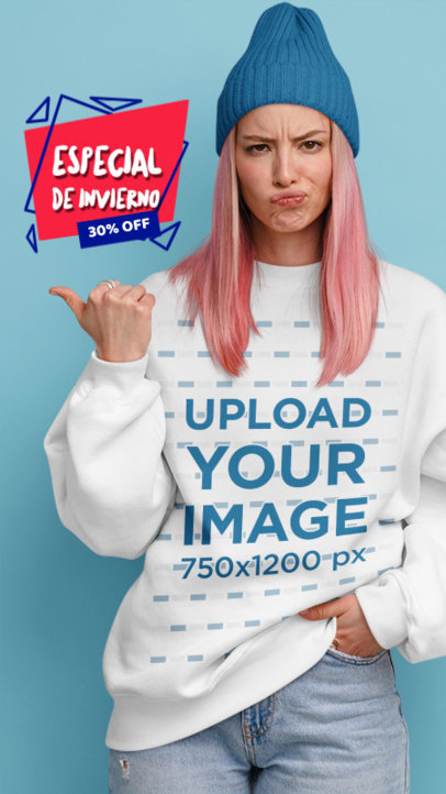 Winter Promo-Themed Mockup of a Woman with Pink-Dyed Hair in a Sweatshirt 5584
