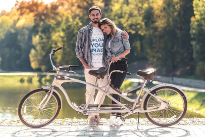 Heathered Tee Mockup Featuring a Happy Man Hugging His Girlfriend by the Park m31615 r-el2