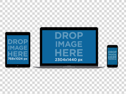 iPad, MacBook, and iPhone Mockup with a Transparent Background