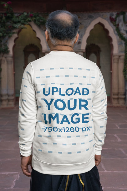Back-View Sweatshirt Mockup Featuring a Senior Man  m32706