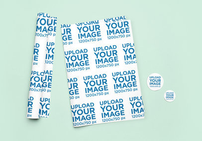 Placeit - Mockup of Wrapping Papers and Round Stickers