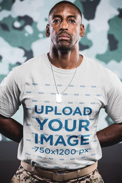 Portrait of a Veteran Wearing a T-Shirt Mockup a20920