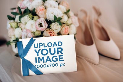 Mockup of a Wedding Invitation Placed in Front of a Bridal Bouquet m34003 r-el2