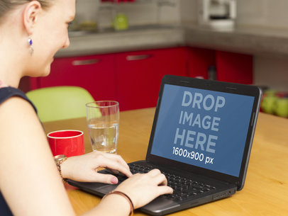 Working At Coffee Break Laptop Mockup Template