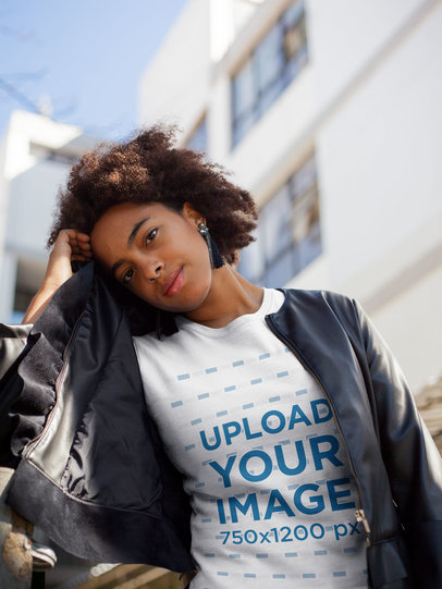 Tshirt Mockup of a Woman Outside a Building