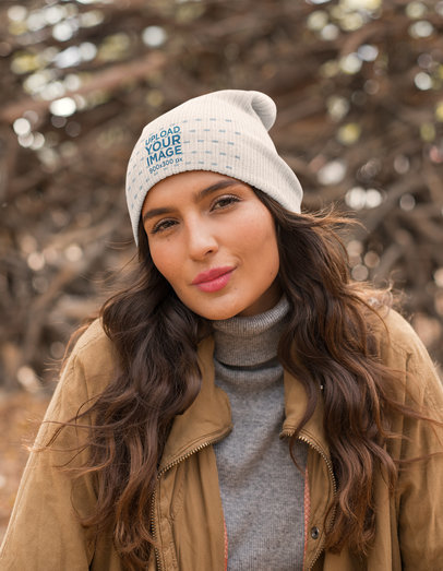 Mockup of a Beautiful Woman Wearing a Beanie in Winter 24603