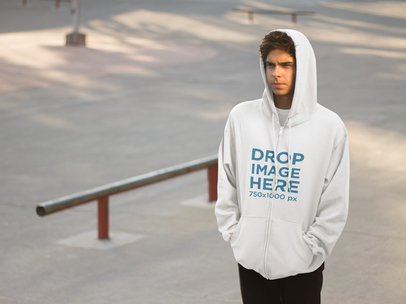 Hoodie Mockup of a Young Man at a Skatepark