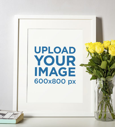 Picture Frame Mockup Placed by a Vase of Flowers 599-el