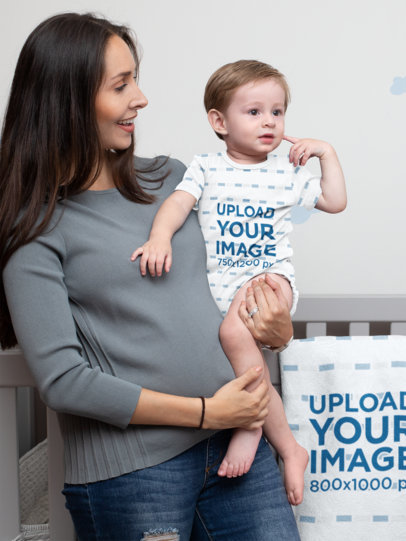Sublimated Onesie Mockup of a Woman Holding Her Baby Boy 30007