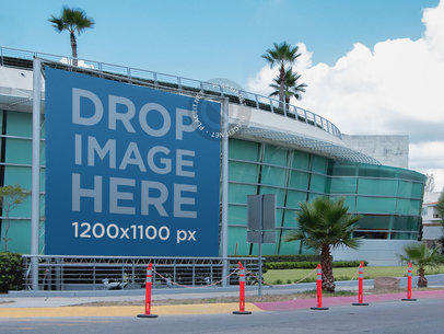 Banner Mockup Outside a Convention Center