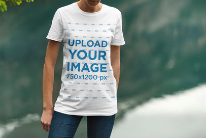 Mockup of a Woman Wearing a T-Shirt by a Lake 1855-el1