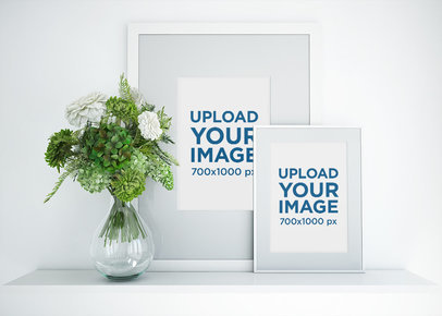 Art Print Mockup Featuring a Flower Vase