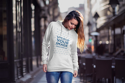 Pullover Hoodie Mockup Featuring a Woman in The Street 2786-el1