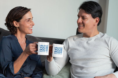 11 oz Coffee Mug Mockup of a Couple Drinking Coffee and Talking 31696