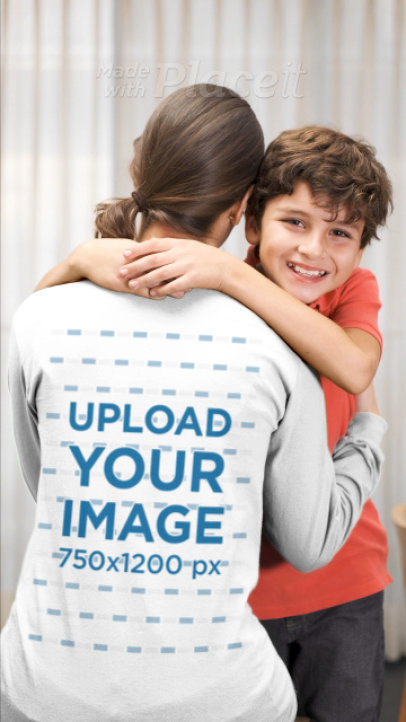 Back-View Long Sleeve Tee Video Featuring a Mother and Her Son 32334