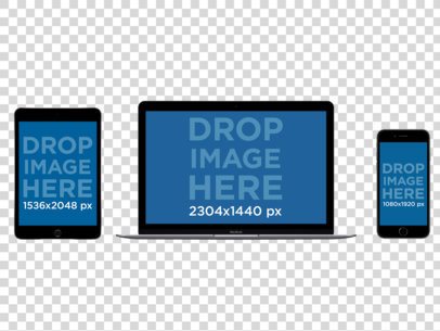 Placeit - Mockup of a MacBook Pro with iPad Mini and iPhone Set Over a ...