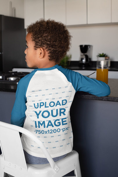Back-View Raglan T-Shirt Mockup of a Boy Eating Breakfast 31645