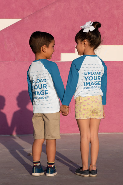 Back-View Mockup of Two Siblings Wearing Raglan T-Shirts 31674