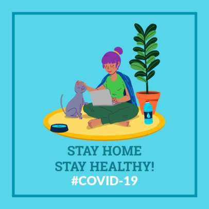 Coronavirus Awareness Facebook Post Design Maker Featuring an Illustration of a Woman at Home 2026q-2392