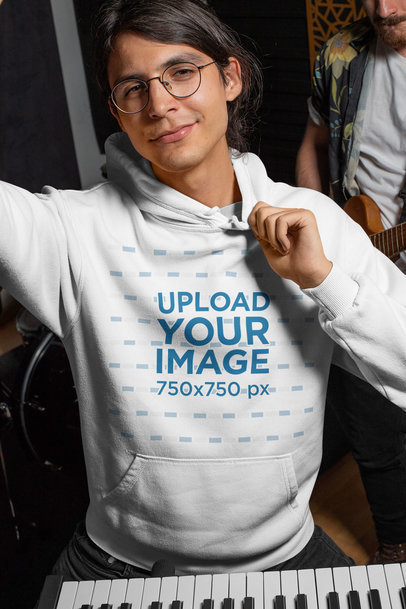 Pullover Hoodie Mockup of a Musician with a Keyboard 33327