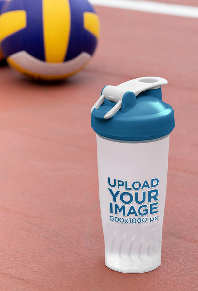 Mockup of a Blender Bottle Next to Some Volleyballs 33675