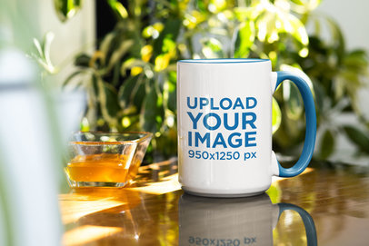 Mockup Featuring a 15 oz Mug with a Different Handle Color 