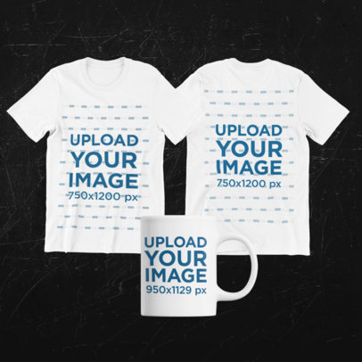 Merch Bundle Mockup Featuring Two Round Neck Tees and an 11 oz Mug 43332-r-el2