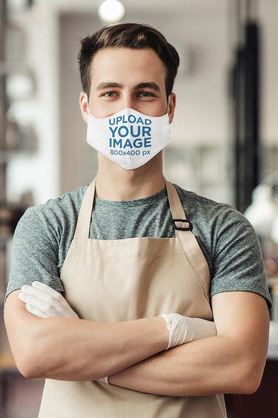 Placeit - Mockup Featuring a Health Worker Wearing a Sublimated Face Mask