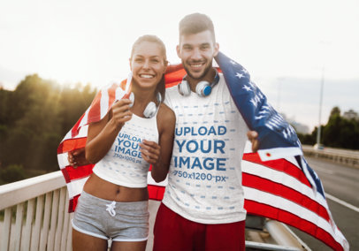 T-Shirt and Tank Top Mockup Featuring Two Friends Posing With an American Flag 42264-r-el2